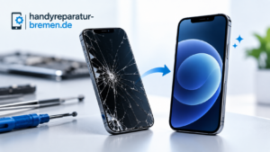 iPhone Display Reparatur before and after screen replacement with repair tools